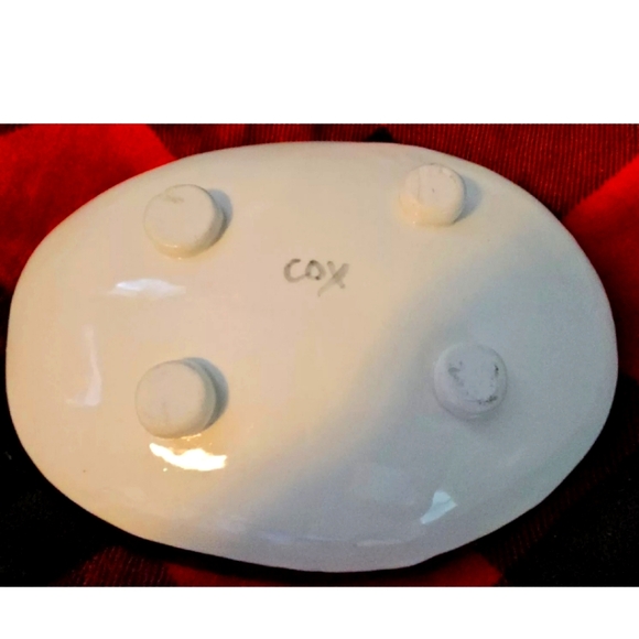 Solveig Cox Whimsical Cat With Fish Pottery Bowl Platter Signed - Picture 3 of 6